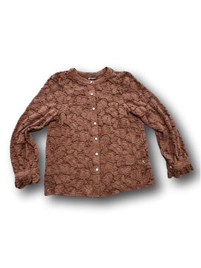 Brown Lace Button Up Cardigan Floral Textured Top Cottagecore Dark Romance